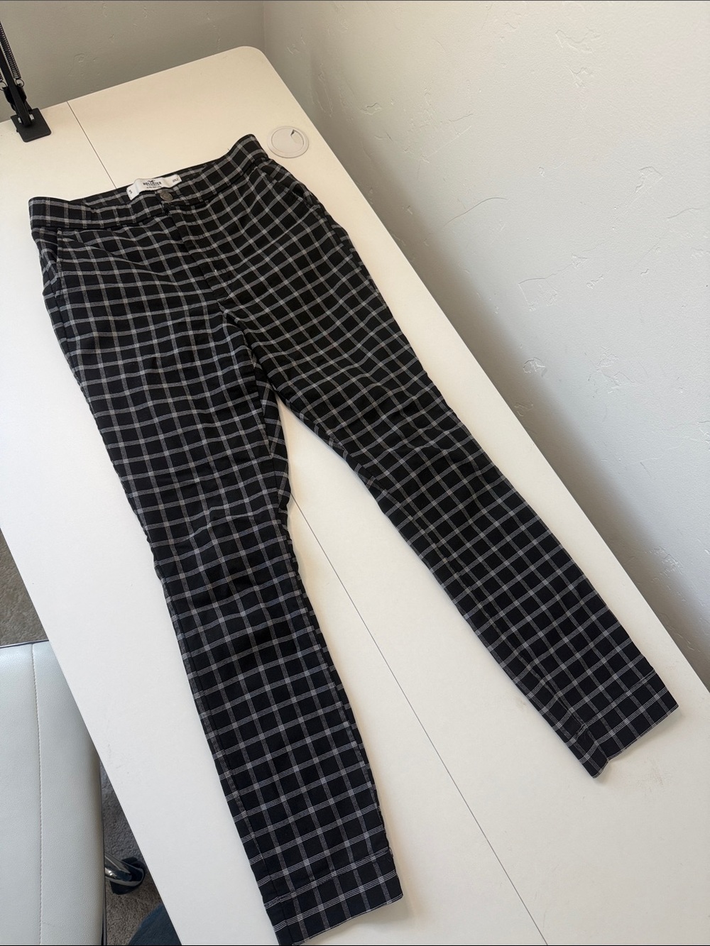 Hollister Black & Gray Windowpane Plaid Pants